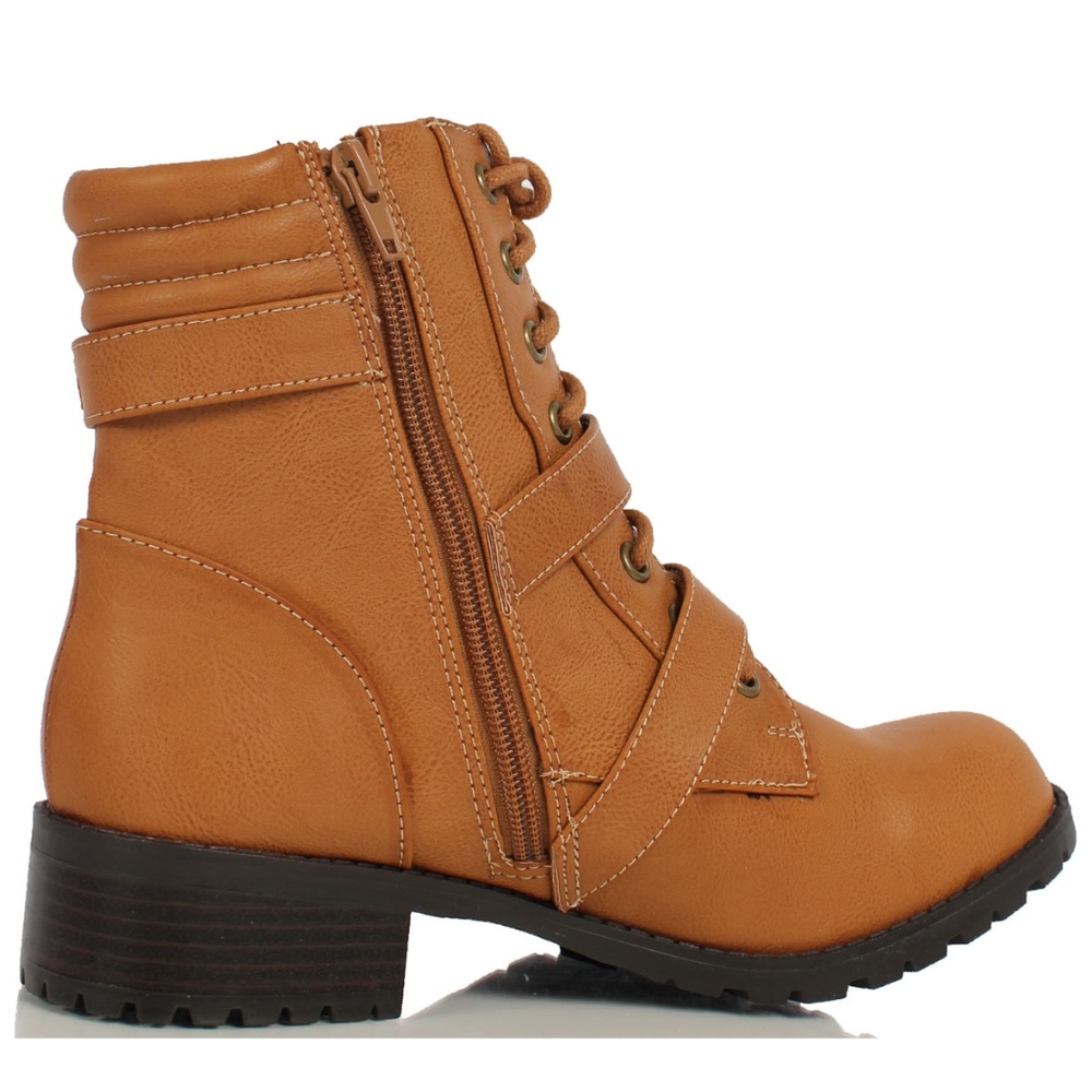 Size 5.5 Tan Triple Buckle Combat Ankle Boot - Picture 3 of 5